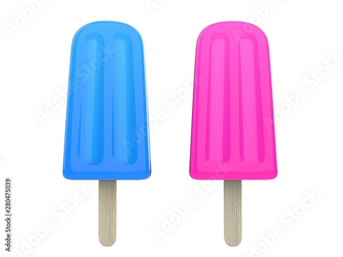 Blue and pink ice creams on a stick
