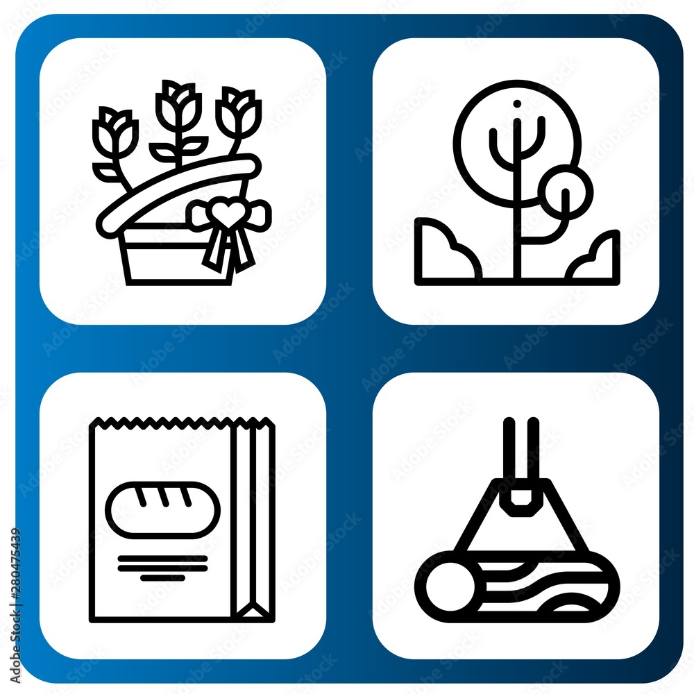 Set of natural icons such as Flower bouquet, Tree, Bread, Wood , natural Set of natural icons such as Flower bouquet, Tree, Bread, Wood , natural