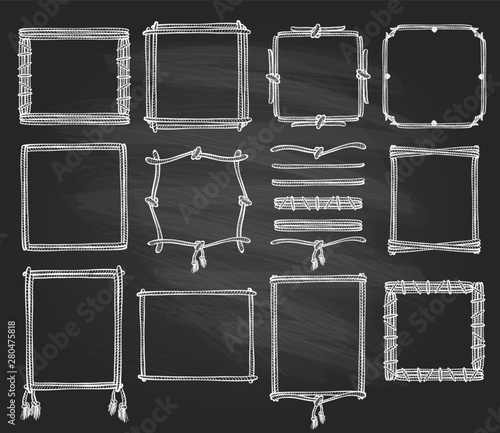 Simple doodle frames and dividers set on a chalkboard with ropes