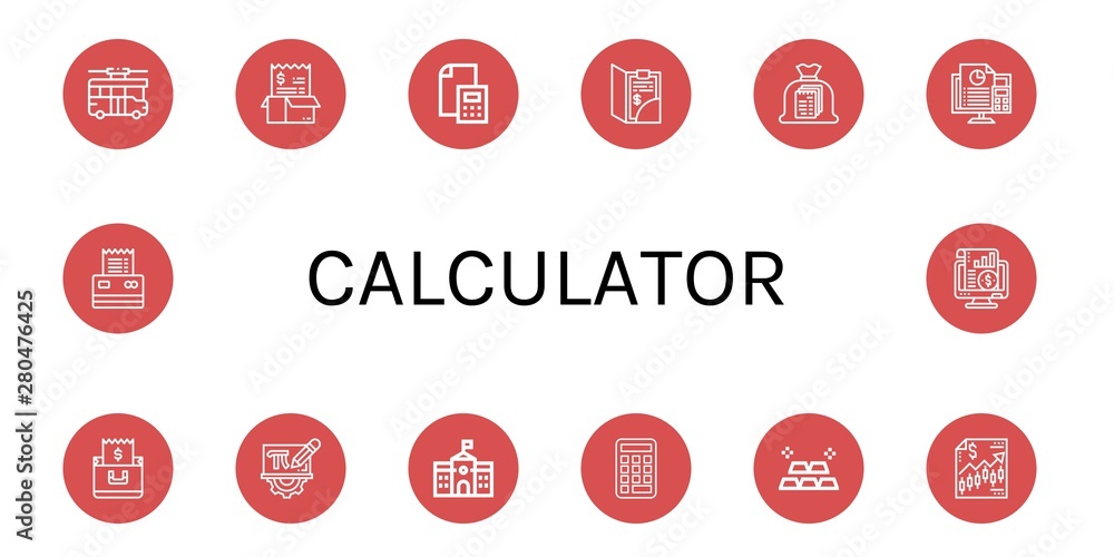Set of calculator icons such as Trolley, Bill, Calculator, Accounting, Mathematics, School, Gold, Finance , calculator Set of calculator icons such as Trolley, Bill, Calculator, Accounting, Mathematics, School, Gold, Finance , calculator