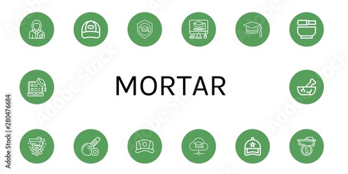 Set of mortar icons such as Pharmacist, Cap, Mortarboard, Mortar, Herbal , mortar