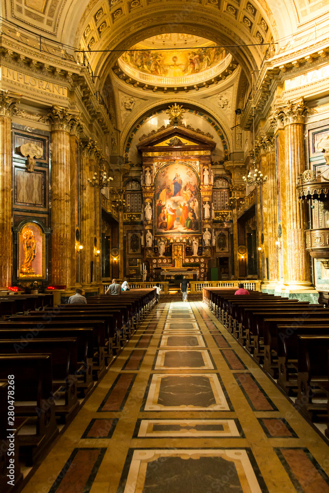 Fototapeta premium Turin, Italy, 27 June 2019: Interior of the Salesian Church of Our Lady Help of Christians in Turin, Italy