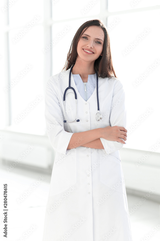 close up. confident woman doctor with stethoscope . close up. confident woman doctor with stethoscope .