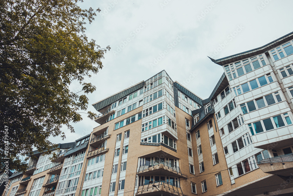 apartment building on a grey day at berlin, germany