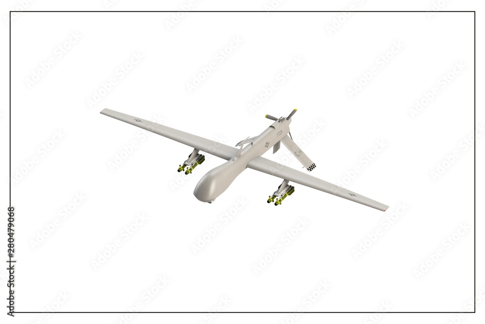 3D illustration of a military drone. 3D illustration of a military drone.