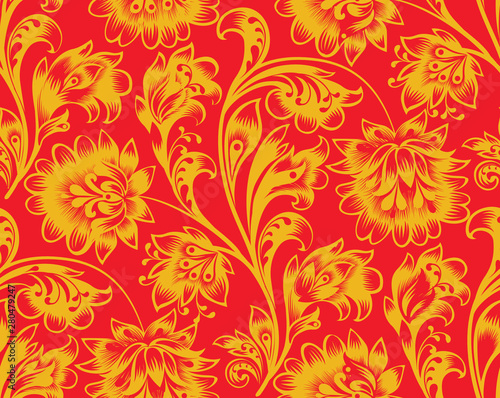 Floral seamless pattern. Flower ornament. Ornamental flourish background in traditional folk russian style