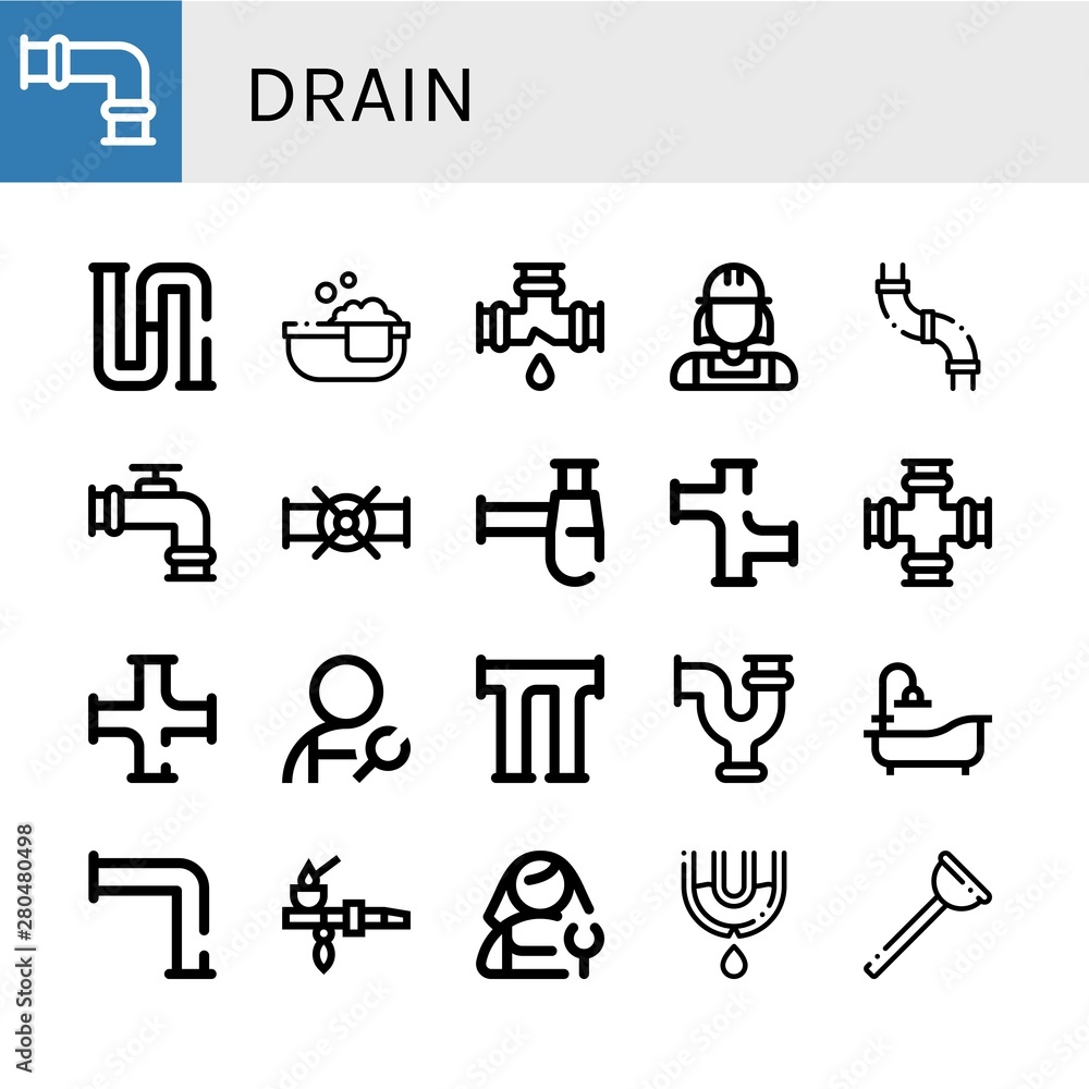 Set of drain icons such as Pipe, Piping, Bathtube, Leak, Plumber, Siphon, Bathtub, Plunger , drain Set of drain icons such as Pipe, Piping, Bathtube, Leak, Plumber, Siphon, Bathtub, Plunger , drain