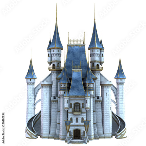 Leinwand Poster 3D Rendered Fairy Tale Castle on White Background - 3D Illustration