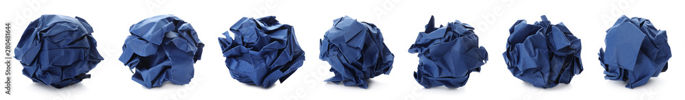 Set with blue paper balls on white background. Banner design Set with blue paper balls on white background. Banner design