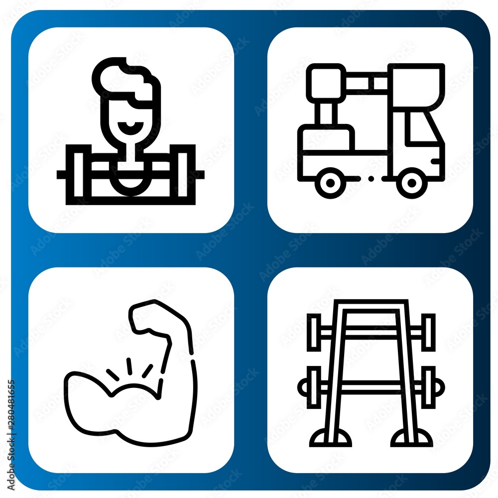 Set of muscular icons such as Weighlifter, Lifter, Muscle, Bench press , muscular