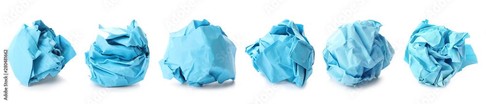 Set with blue paper balls on white background. Banner design Set with blue paper balls on white background. Banner design