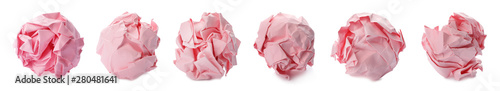 Set with light pink paper balls on white background. Banner design
