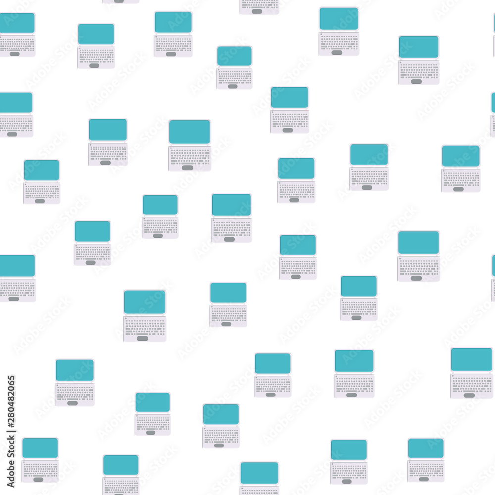 Seamless pattern, texture of modern powerful digital computer mobile laptops with keyboard, technology isolated on white background Seamless pattern, texture of modern powerful digital computer mobile laptops with keyboard, technology isolated on white background