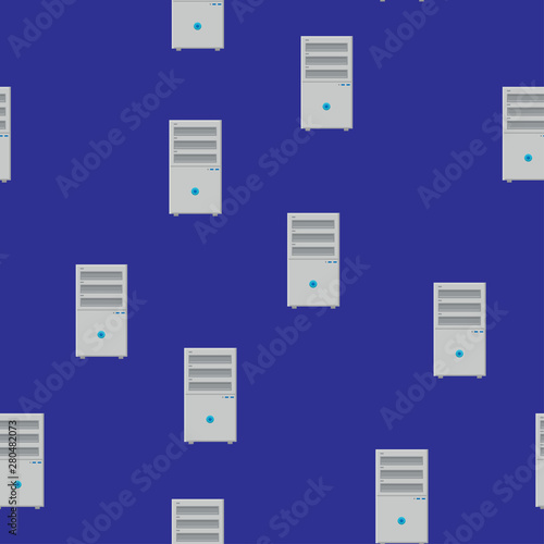 Seamless pattern, texture of modern powerful digital rectangular system blocks for a stationary computer, technology isolated on a blue background