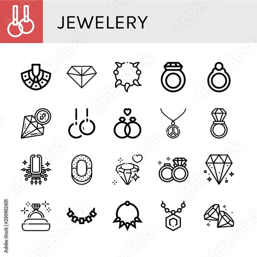 Set of jewelery icons such as Rings, Necklace, Diamond, Ring, Wedding ring, Wedding rings, Diamond ring, Pendant , jewelery