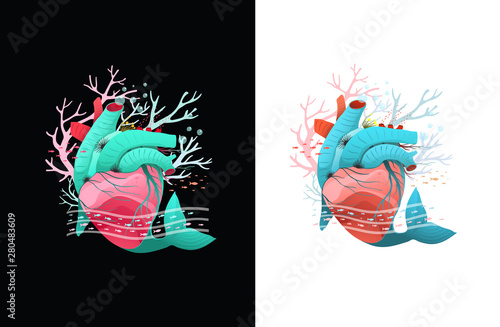 Heart of the coral reef. Ocean environment design.