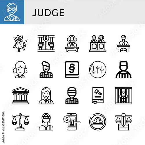 Set of judge icons such as Lawyer, Whistle, Prison, Judge, Jury, Eyewitness, Referee, Law, Equalizer, Prisoner, Legal, Constitution, Jail, Balance, Auction, Libra , judge