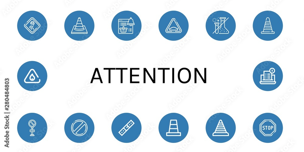 Set of attention icons such as Slippery road, Traffic cone, Notification, Hump, Forbidden, Cone, No parking, Belt, Stop, Flammable , attention Set of attention icons such as Slippery road, Traffic cone, Notification, Hump, Forbidden, Cone, No parking, Belt, Stop, Flammable , attention