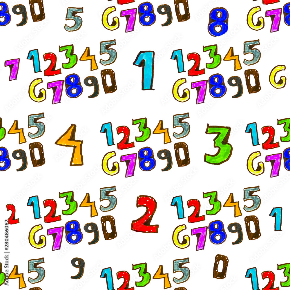 Cartoon Style Numbers Motif Seamless Pattern Cartoon Style Numbers Motif Seamless Pattern