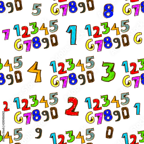 Cartoon Style Numbers Motif Seamless Pattern