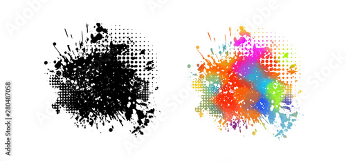 Rainbow colored paint stains on a white background. Grunge frame of paint. Vector illustration.