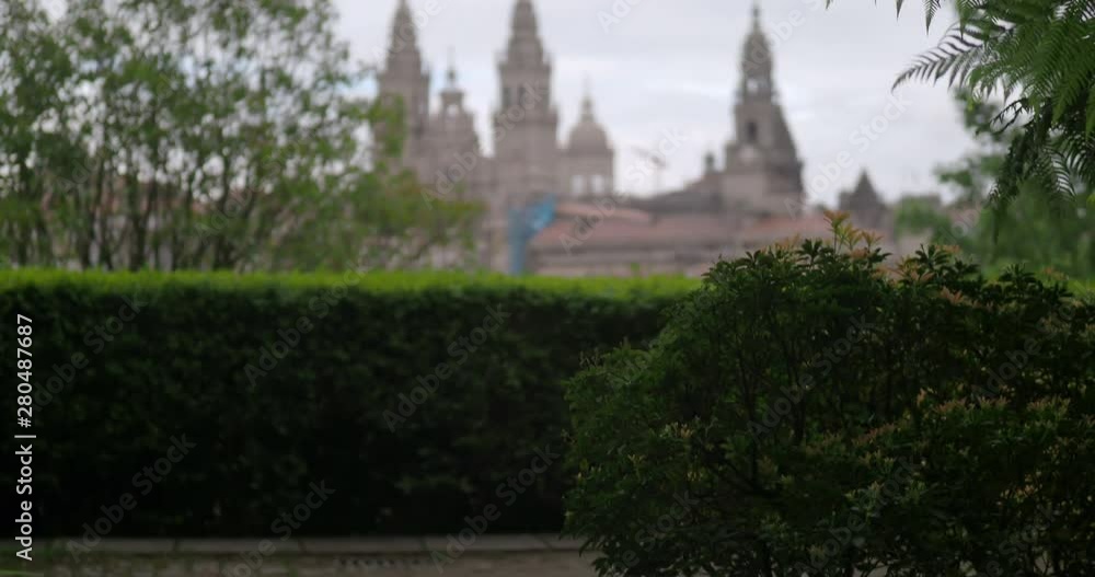 Water reflection of the Santiago de Compostela Cathedral on a cloudy day in spring. Focus rack. Water reflection of the Santiago de Compostela Cathedral on a cloudy day in spring. Focus rack.