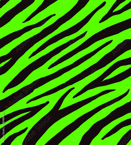 Vector seamless pattern of neon green zebra print fur isolated on black background