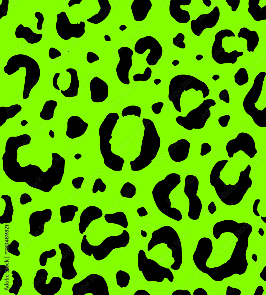 Vector seamless pattern of neon green leopard spots fur print isolated on black background Vector seamless pattern of neon green leopard spots fur print isolated on black background
