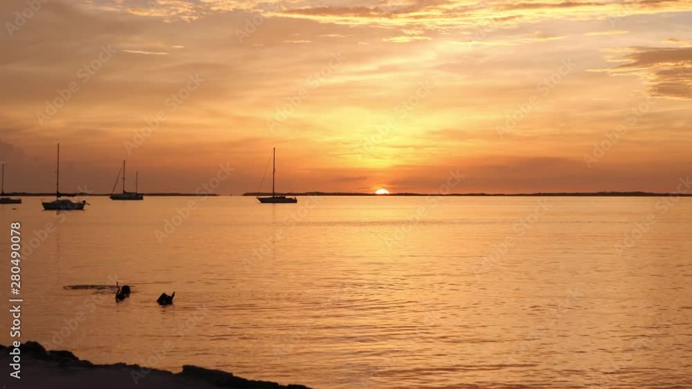 Snorkelers floating during sunset at Key West waters Florida, wide shot Snorkelers floating during sunset at Key West waters Florida, wide shot