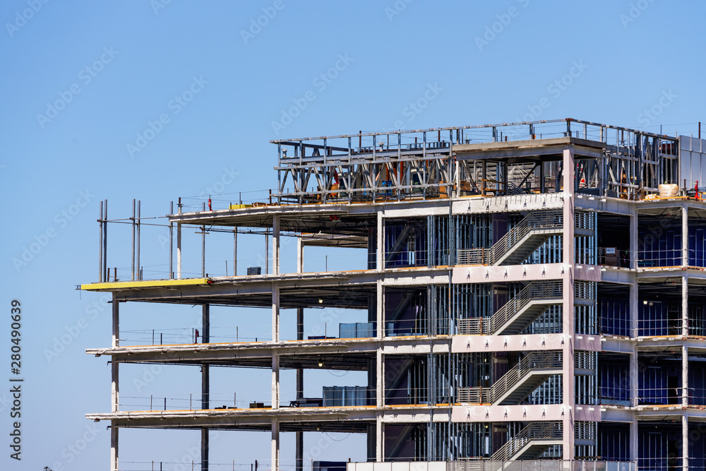 Detail of building under construction with visible steel frame Detail of building under construction with visible steel frame