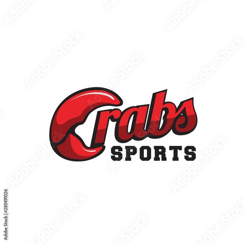 Playful crabs sport logotype design with crab claw illustration