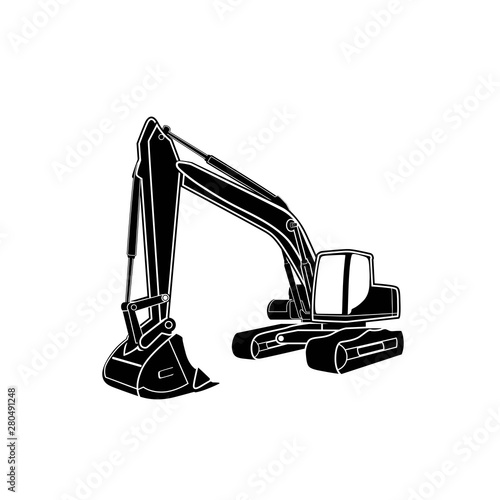 Black and white excavator illustration vector graphics