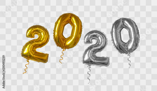 Gold and silver foil balloons number 2020