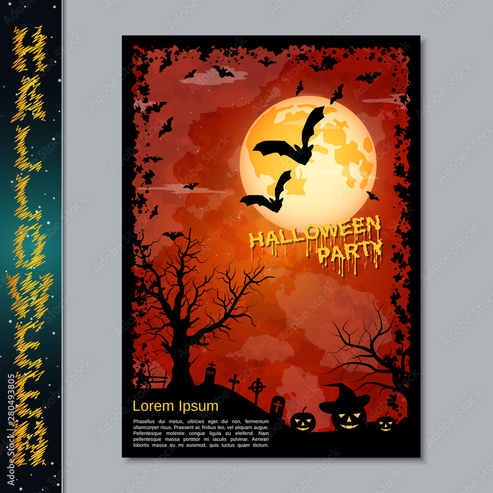 Halloween night flyer, booklet, poster, invitation card vector design template