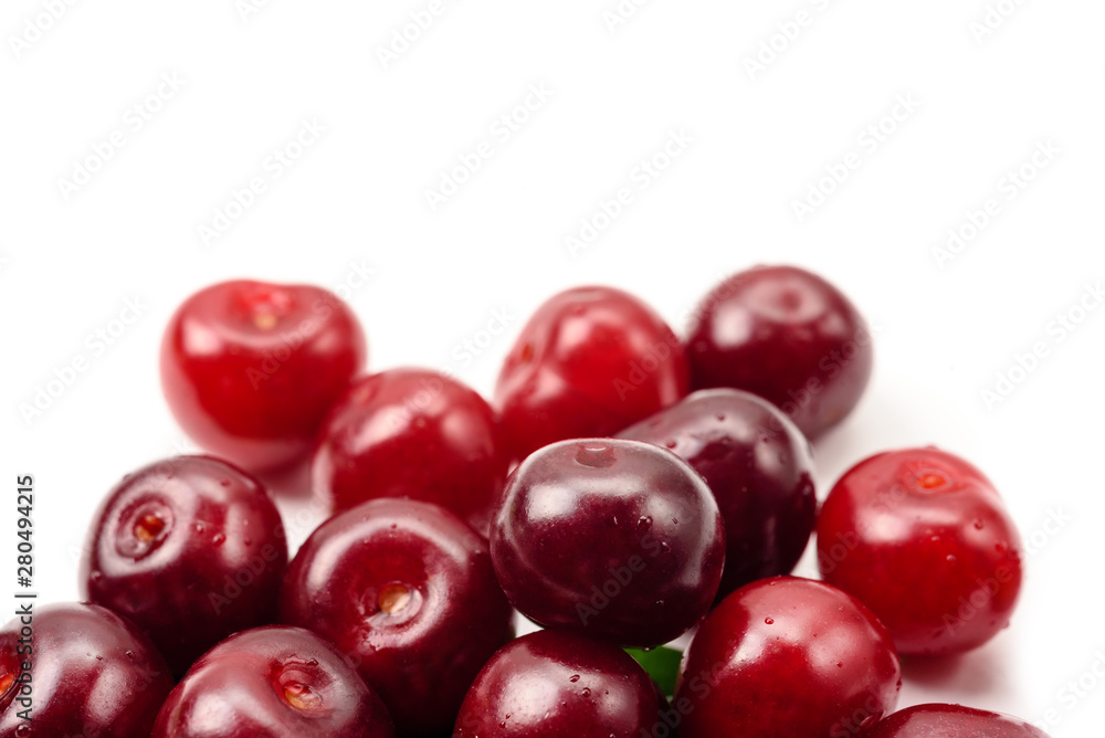 Ripe juicy cherry on white background. Ripe juicy cherry on white background.