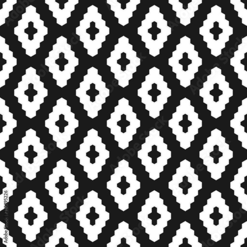 Seamless inverse black and white hexagonal outline diamond vintage textile tribal pattern vector