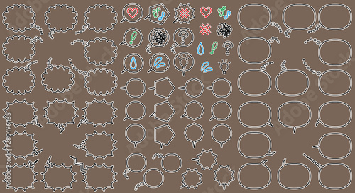 全方向対応ふきだしセット(喋る,心の中,怒る)白フチどり線画