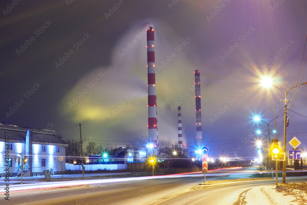 Fototapeta premium Industrial zone. Power plant at night