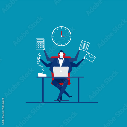 Busy time of businessman in hard working. A lot of work.vector