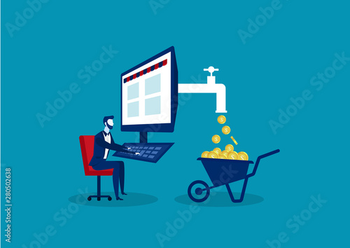 Business concept for making profit using internet like freelancing , marketing Businessman or e-commerce  Sitting Straight on Chair Working on Computer