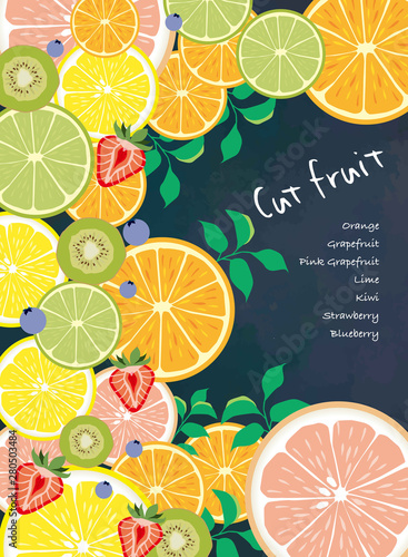 FRUITS　キウィ　オレンジ　ライム　グレープフルーツ　背景　背景素材　フレッシュ　ジュース　フレッシュ素材　果物