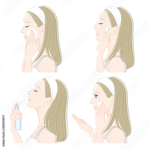 メイクをしている女性のイラスト