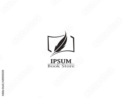 Write book with feather pen logo template vector