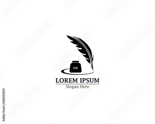 Feather ink pen logo illustartion design