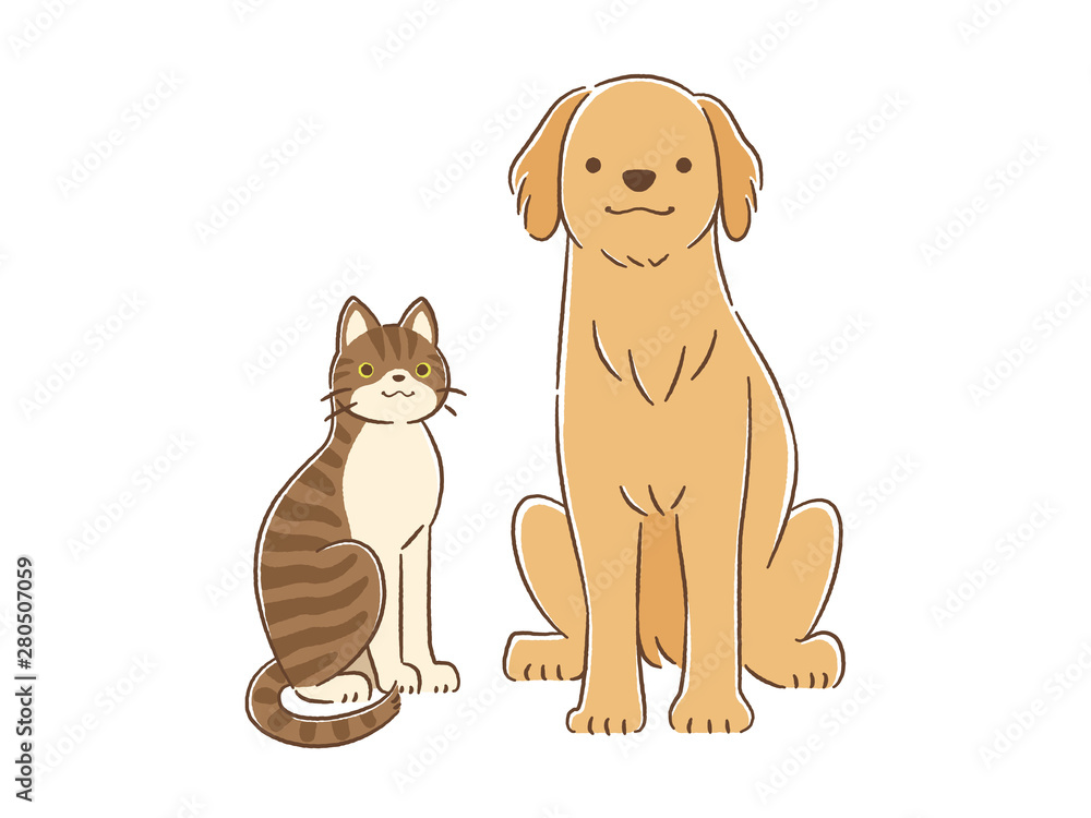 手描き風タッチの犬と猫のイラスト ゴールデン レトリバーと雑種キジトラ Stock ベクター Adobe Stock 手描き風タッチの犬と猫のイラスト ゴールデン レトリバーと雑種キジトラ Stock ベクター Adobe Stock