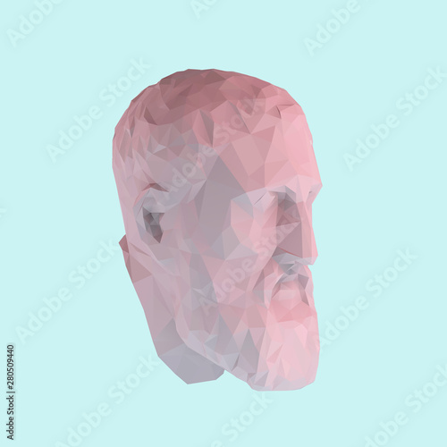 Pink Pastel Zeno, Founder of Stoicism on Isolated Blue Background. Low Poly Vector 3D Rendering