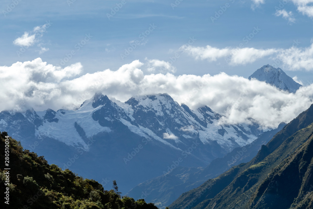 Green mountains with snow covered peaks, Andes, Peru