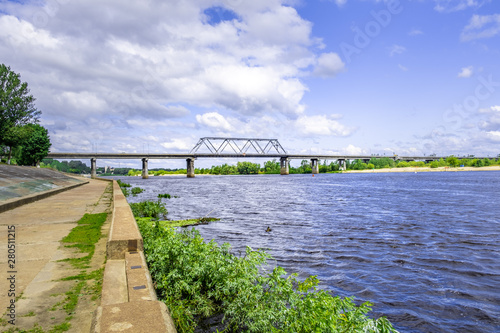 Industrial bridge over Pripyat river in Belarus