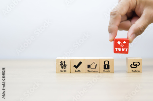 Trust Graphic Icons on Wooden block.