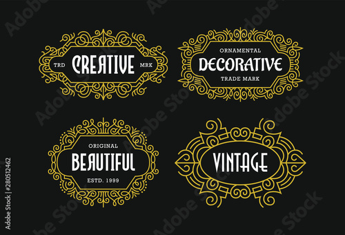 Beautiful Set Vintage Ornament Frames Exclusive Line Art Minimalist Badges Luxury Label Design Elements